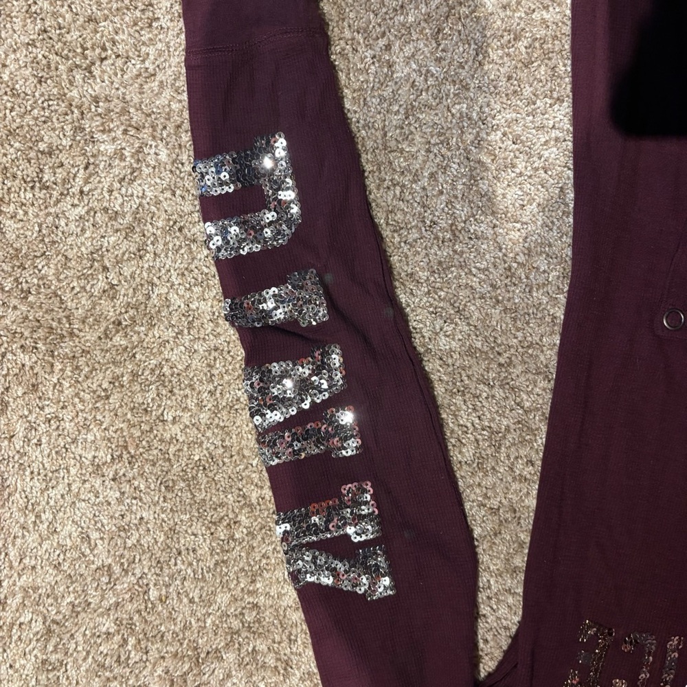 PINK Victoria's Secret Burgundy thermal body suit pajamas - Picture 5 of 7